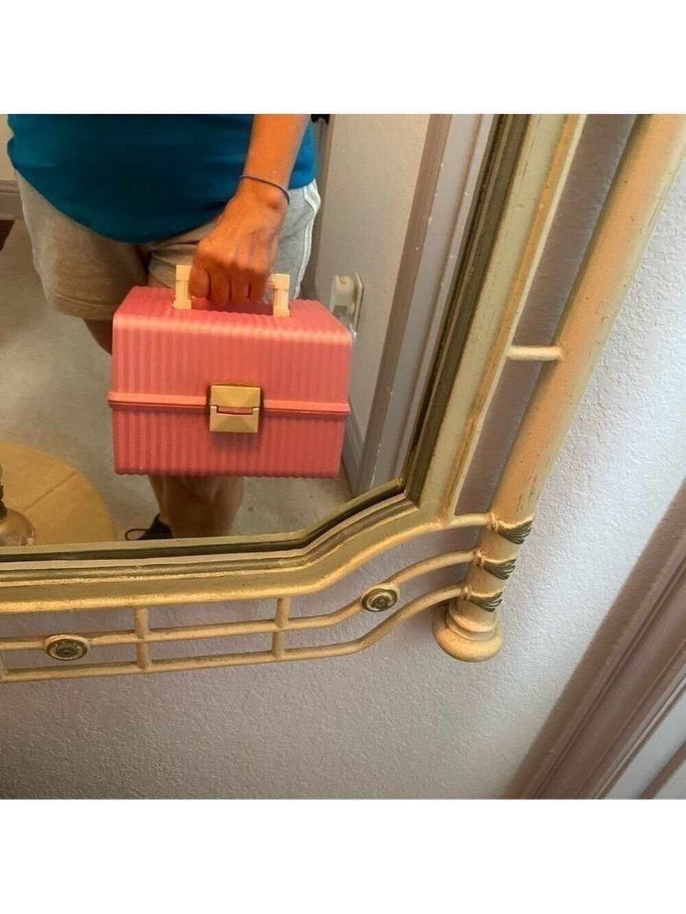 VINTAGE SASSABY pink make up organizer/ storage train case.pre-owned model 101